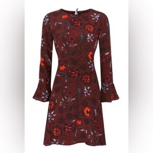 Sandro Sophia Silk Floral Long Sleeve Mini Dress Size 1 Small